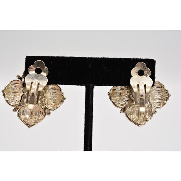 Vintage Crystal Clip On Earrings Chunky Rhinestone Silver Tone Heavy 1980s BinAR - Picture 11 of 12